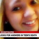 Screenshot of closeup of blond teen from tv news report on investigation into teen's death.